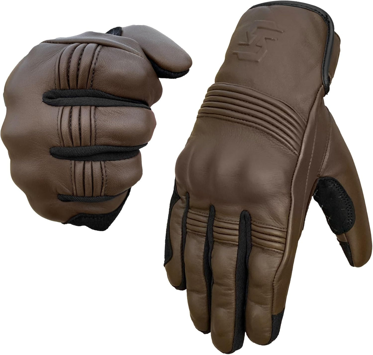 Leather Motorcycle Gloves for Men and Women | Touchscreen | Full Finger | Goatskin Leather Hard Knuckle Motorcycle Riding Gloves (Classic Brown, Medium)