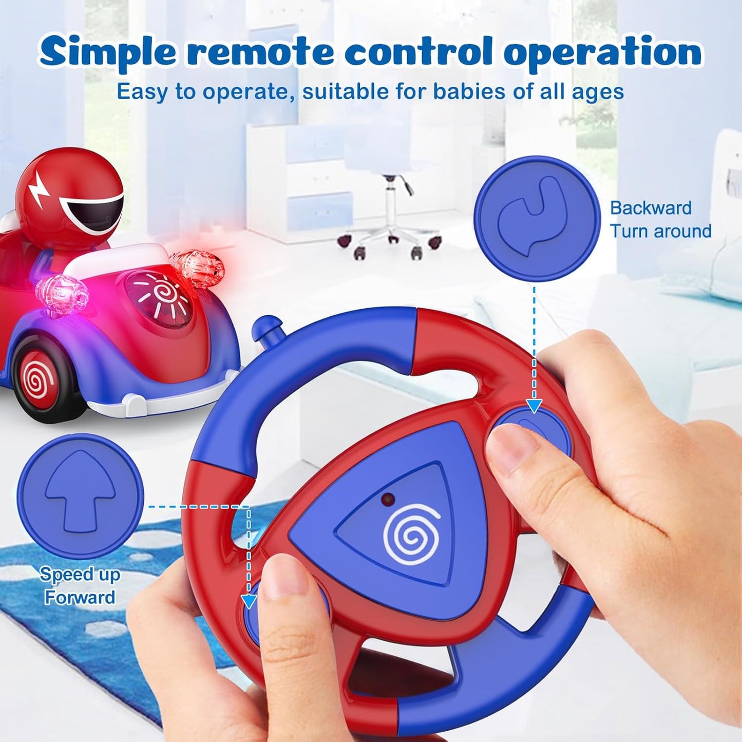 NQD Remote Control Car for Toddlers, RC Cars with Music and Lights, ABS Material RC Cartoon Race Car Toys for Kids Birthday Gifts for Boys Age 3-7