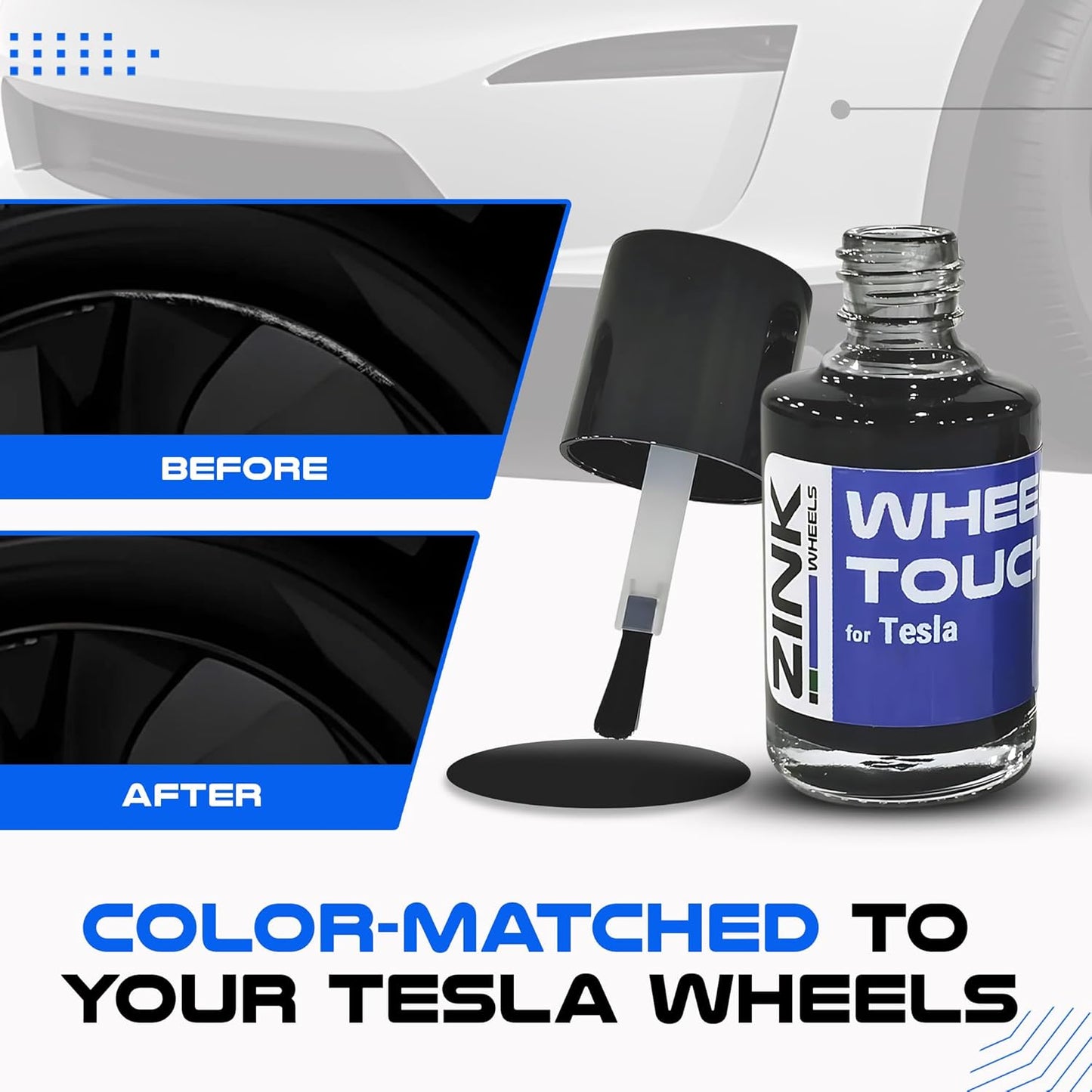 Premium Tesla Wheel Curb Rash Repair Kit for Model Y 19-inch Black Crossflow Rims - DIY Kit with Color-matched Touch Up Paint - Made in USA