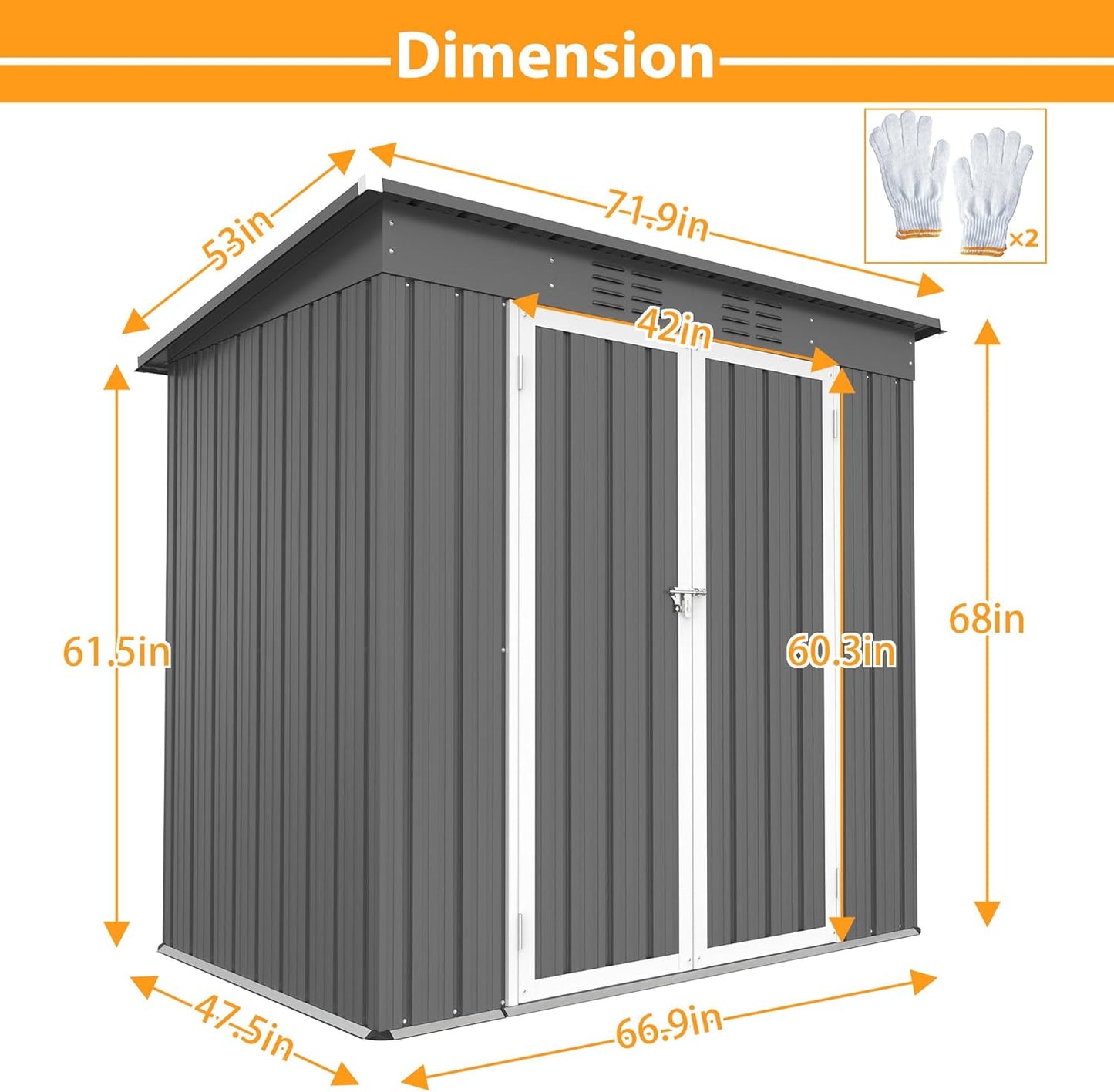 4'x6' Metal Shed Outdoor Storage Shed,Metal Steel Utility Tool Shed Storage House with Double Lockable Doors and Air Vent for Backyard Garden Patio Lawn Gray