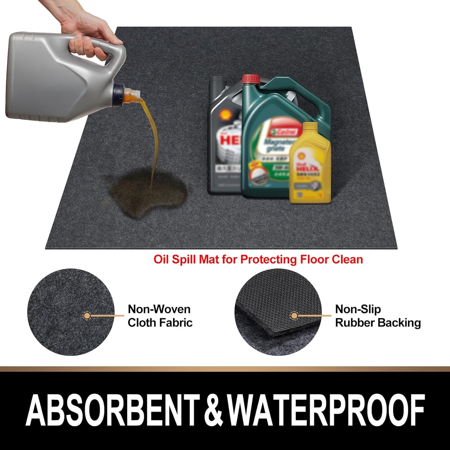 Oil Spill Mat, 3 x 6 Ft, Premium Absorbent Oil Pad. Contains Liquids, Protects Garage Floor from Spills, Drips, Splashes and Stains. Washable, Reusable, Waterproof Rubber Parking Mats
