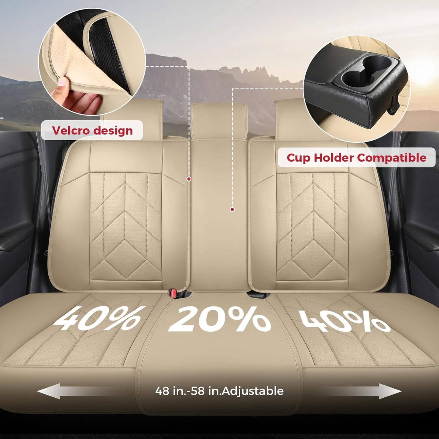 Beige Car Seat Covers Full Set - Waterproof Leather Car Seat Protector Universal Fit Altima Murano Accord Avalon