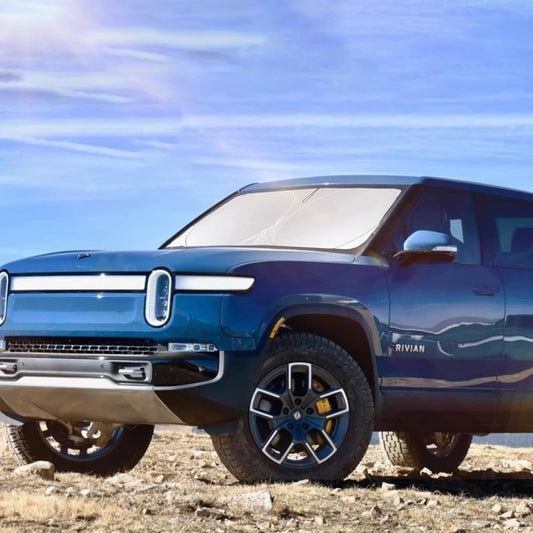 Custom Fit Rivian R1T Windshield Sunshade for 2022-2023 2024 2025 Rivian R1T Accessories Front Window Sun Shades Shield Cover for Windshield Foldable 210T Sun Visor Protector Blocks UV Ray