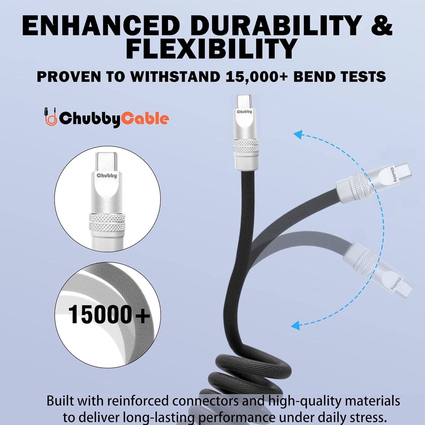 chubbycable Curly Chubby - Retractable Fast Charging Cable 240W Coiled Charger Cord for Car Durable USB-C Cable