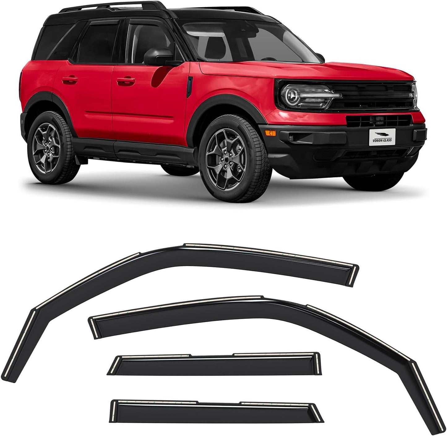 Voron Glass in-Channel Extra Durable Rain Guards for Ford Bronco Sport 2021-2025, Window Deflectors, Vent Window Visors, 4 Pieces - 200488