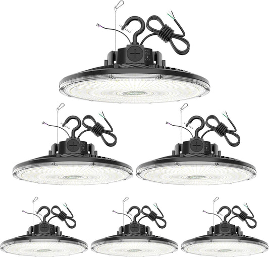 6 Pack 480V LED High Bay Light UL DLC Listed UFO Light 240W 200W 150W Adjustable, Dimmable High Bay LED Shop Lights 5000K Daylight, IP65 Commercial Bay Lighting for Warehouse Factory