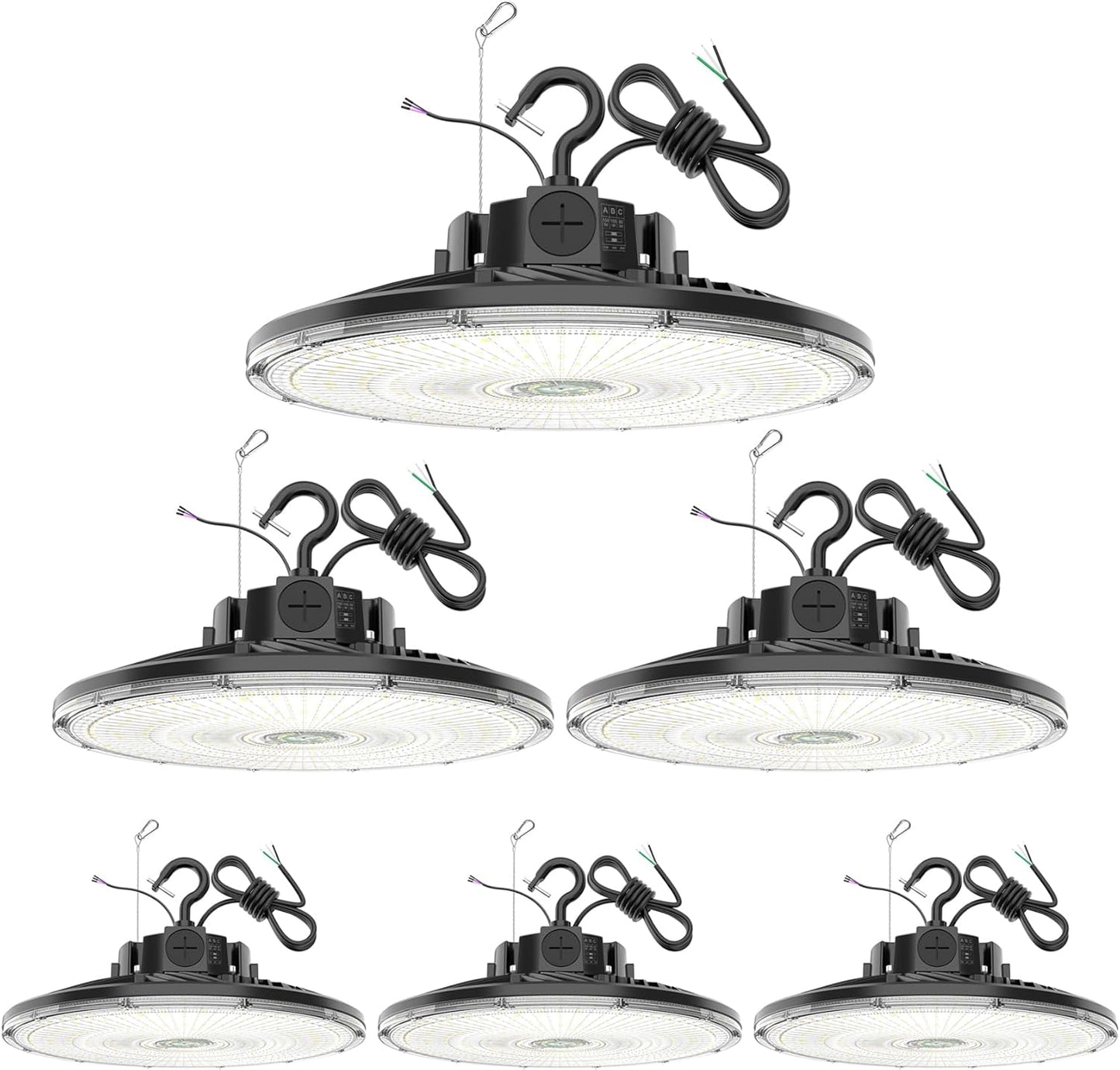6 Pack 480V LED High Bay Light UL DLC Listed UFO Light 300W 240W 200W Adjustable, Dimmable High Bay LED Shop Lights 5000K Daylight, IP65 Commercial Bay Lighting for Warehouse Factory
