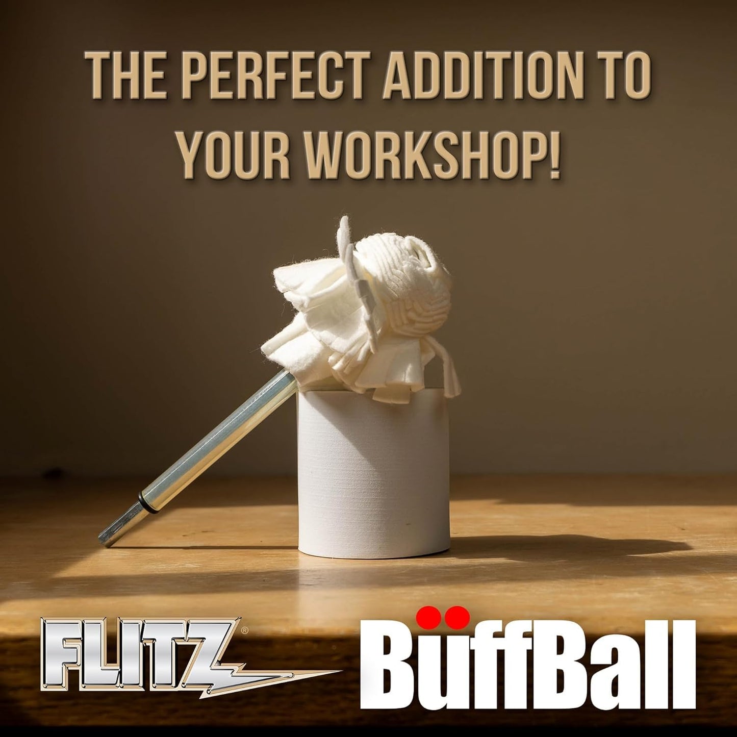 Flitz Buff Ball w/ 1.76oz Metal Polish Paste - 2in Drill Buffer Polisher Attachment for Any 3/8in Drill - Self-Cooling, Washable Polishing Ball to Buff, Shine, & Protect All Metals, Plastics (1 Pack)