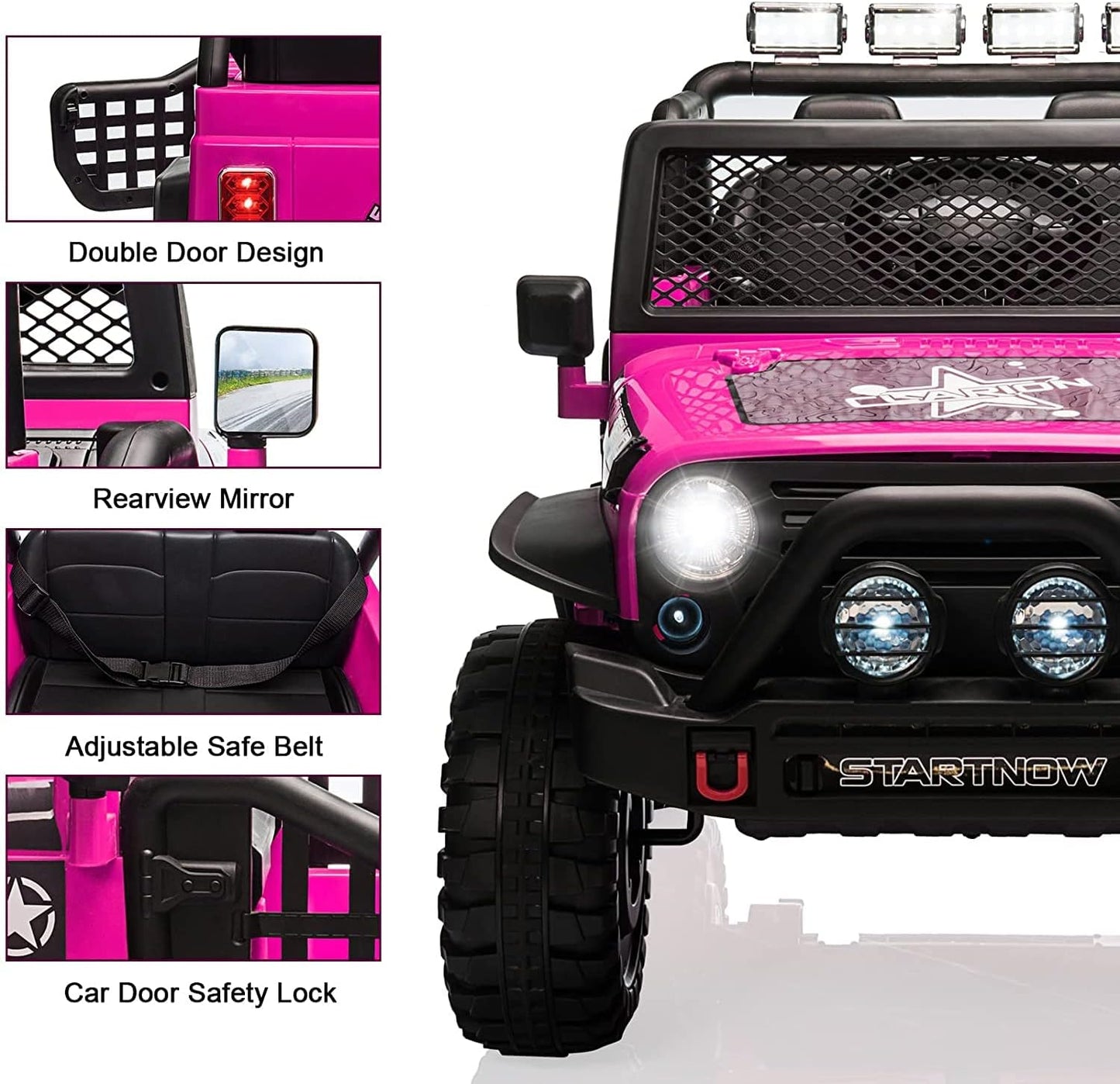 2-Seat Kids Ride on Truck Car, 12V Battery Powered Electric Vehicle with Remote, Electric Car for Kids/Toddlers w/Spring Suspension, LED Light, Music, MP3, 2 Doors, 3 Speeds, (Pink)