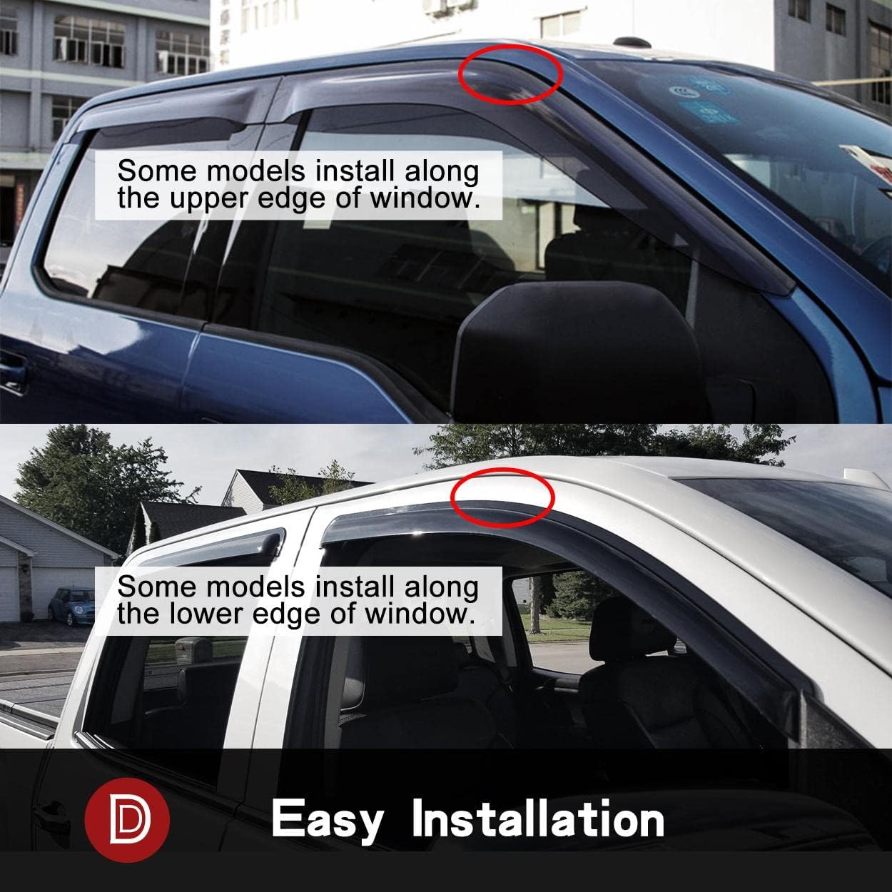 Original Side Window Deflector Visor Rain Guard fit for 2007-2017 Jeep Patriot,Outside Mount Tape-on Shatterproof Dark Smoke,4pcs Window Shades 94359