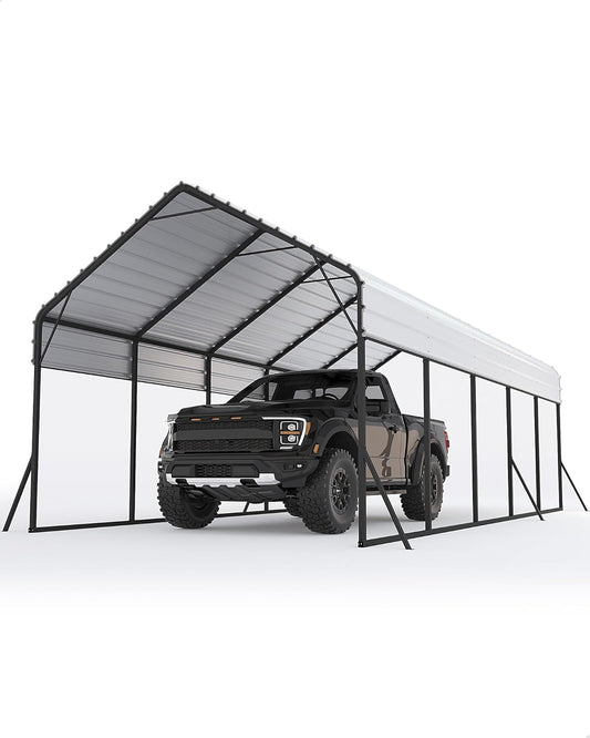 13'x26'x11' Oversized Metal Carport, Steel Heavy Duty Carport for All-Weather, Permanent Shelter for Boats, Pickup Trucks, and Tractors, N.W. 780 Lbs