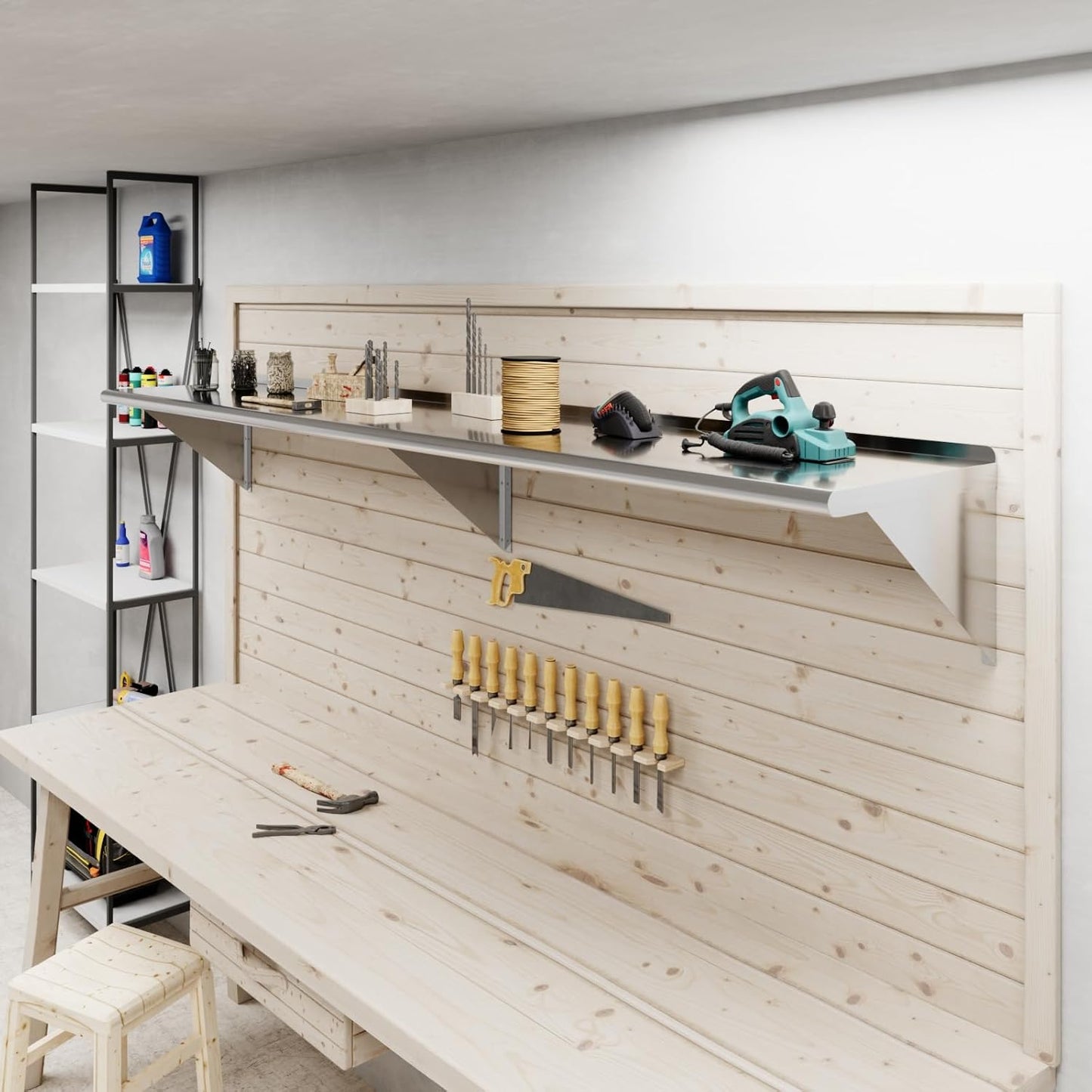 AmGood 96" Long X 18" Deep Stainless Steel Wall Shelf | NSF Certified | Appliance & Equipment Metal Shelving | Kitchen, Restaurant, Garage, Laundry, Utility Room