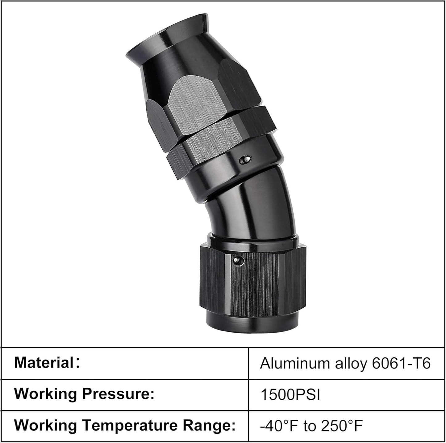 EVIL ENERGY 6AN 30 Degree PTFE One Piece Full Flow End Hose Fitting Aluminum Black