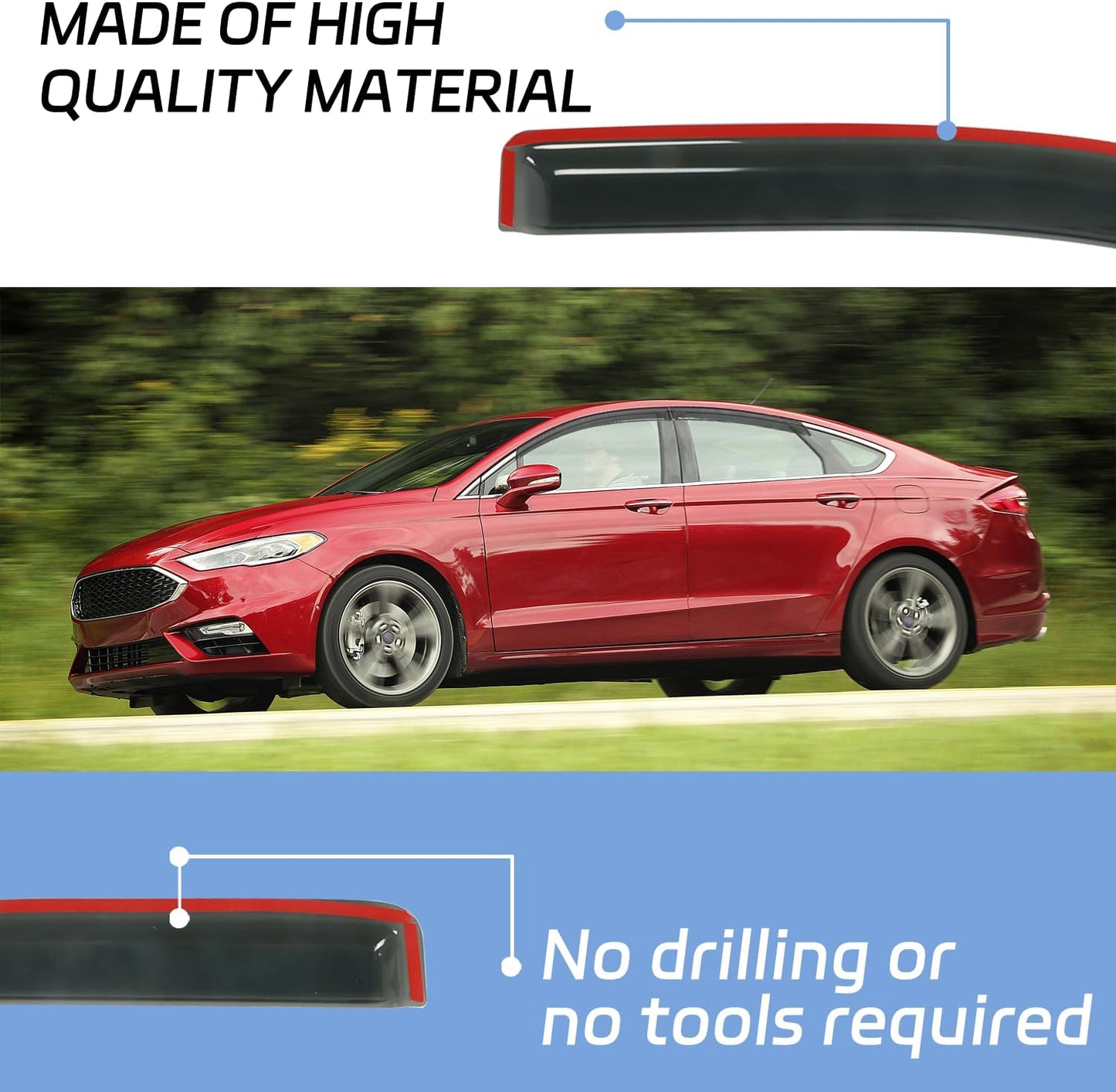 Window Visors Shield Rain Guards Fit for 2013-2020 Ford Fusion, Outside Mount Window Wind Deflectors, Smoke Tinted Vent Visors Shades 2014 2015 2016 2017 2018 2019