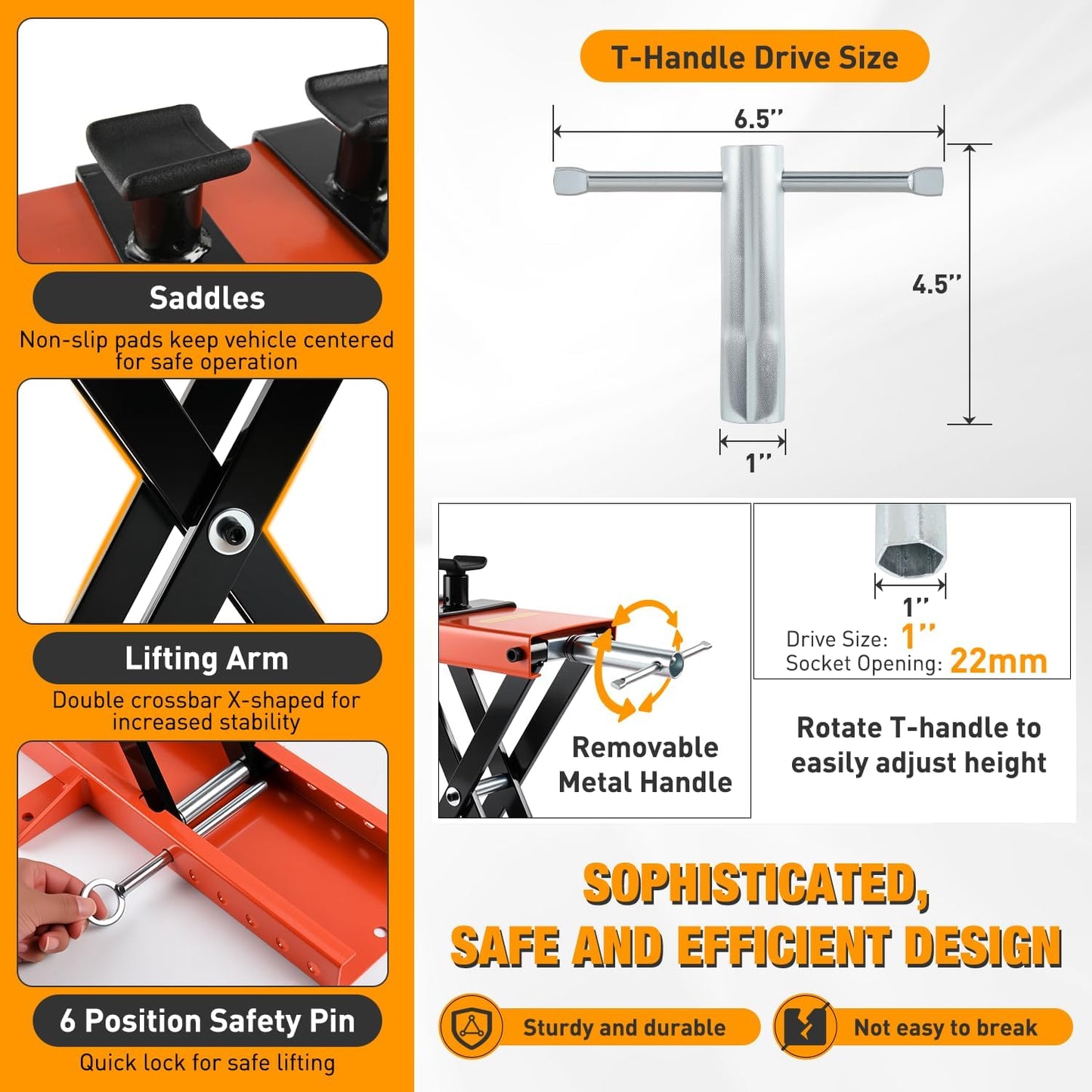 Nilight Motorcycle Lift 1100 LBS ATV Scissor Jacks with Saddle Safety Pin Crank Handle 3.7"-15.7" Hoist Stand Heavy Duty Steel Lifter Jack for Motorcycles Dirt Bike Garage Storage Repair Tool, Orange