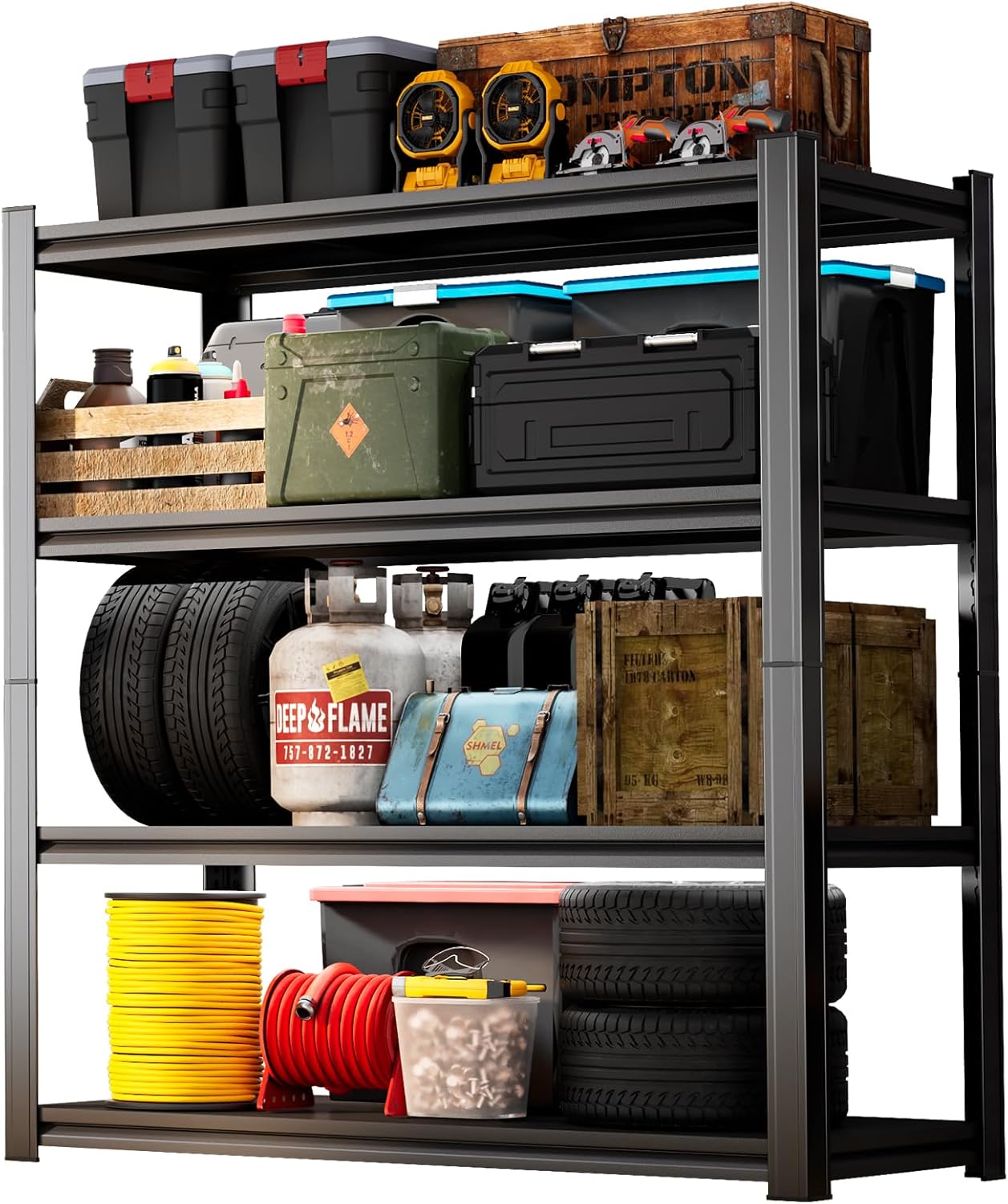 63"H Garage Shelving 2400LBS Capacity Heavy Duty Storage Shelves, Adjustable 4 Tier Metal Industrial Shelf for Kitchen, Utility Room, Warehouse and Basement,13.78'' Dx35.43'' Wx63'' H, Black