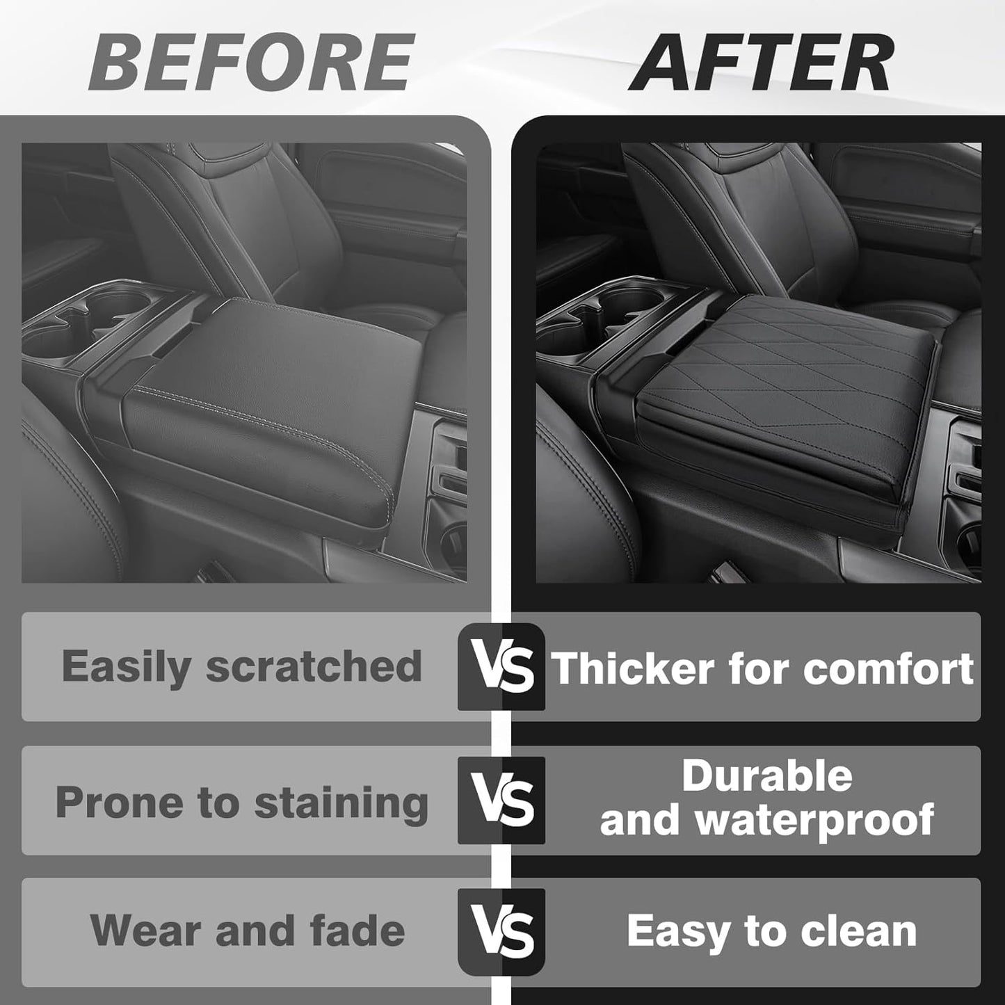 Muslogy Center Console Armrest Cover Compatible with Ford F-150 F150 2021-2025 Comfort Armrest Pad Arm Rest Cushion Vegan Leather Protector 1-Inch Extra Thick(WorkSurface ONLY)