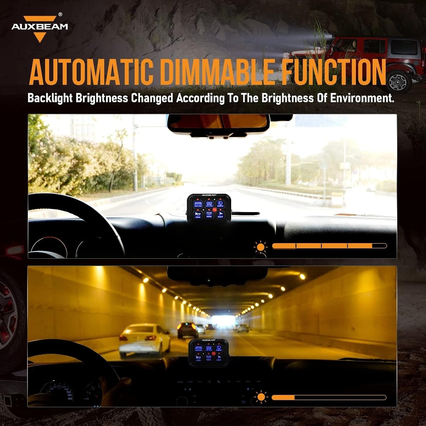 Auxbeam 6 Gang Switch Panel BC60 Universal Circuit Control Relay System Automatic Dimmable LED Switch Pod Touch Control Panel Switch Box for Car Truck Pickup Boat UTV SUV - Blue, 2 Years Warranty