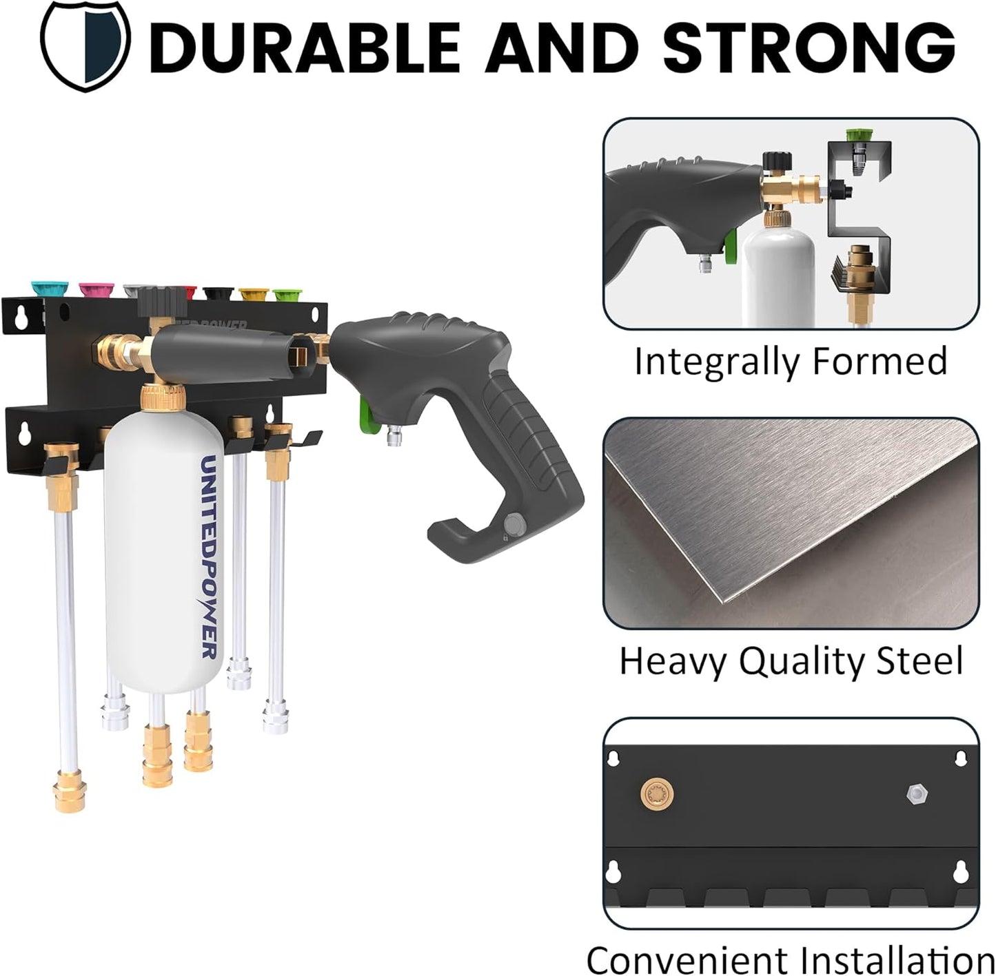 UNITEDPOWER Pressure Washer Gun Holder，Wall Mount Foam Cannon Holder，Tool Storage Rack for Pressure Washer Wand/Nozzle Tips, Car Wash Accessories Organizer, Black