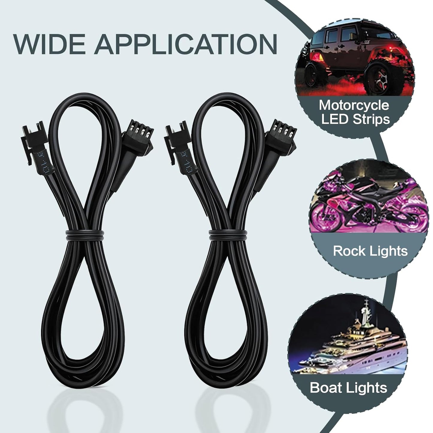 12 Pcs 4 Pin RGB Extension Cable RGB Wire for Motorcycle LED Light Underglow Kit, Compatible with ATV Car Trucks Rock Lights & Neon Strips (60 Inch)