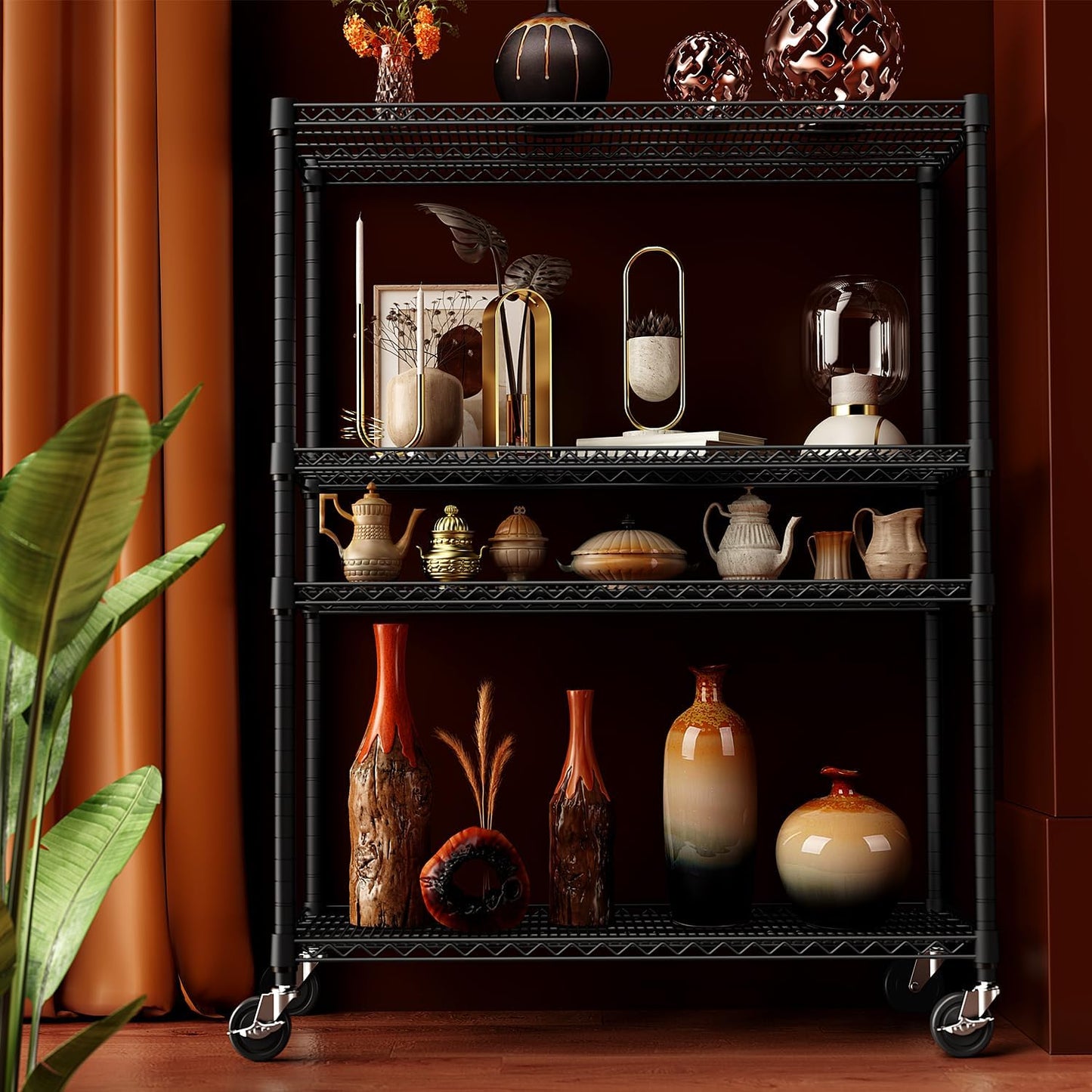 IZEUK Garage Shelving Wide Storage Shelves 4 Tier Metal Shelves Heavy Duty Adjustable Utility Shelf Rack Black 23.6" D x 53.1" W x 73.6" H