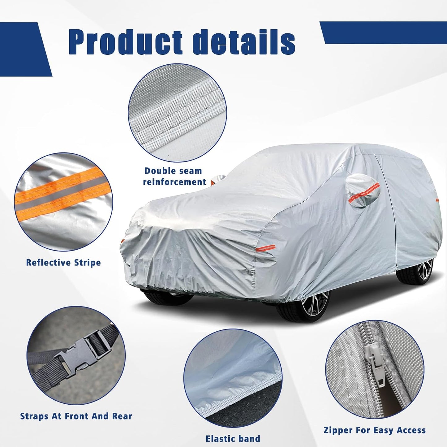 Kayme 6 Layers SUV Car Cover Custom Fit for GMC Acadia (2007-2025) Waterproof All Weather for Automobiles, Outdoor Full Cover Rain Sun UV Protection.Silver