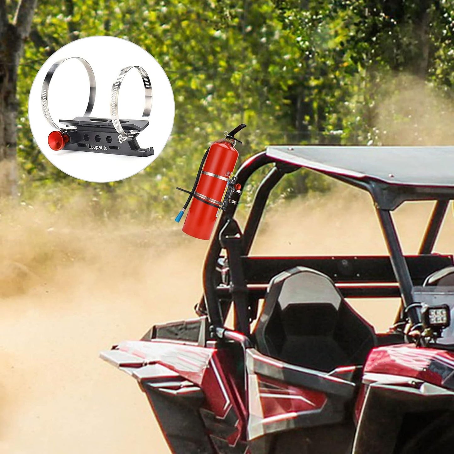 Vehicle Fire Extinguisher Mount Bracket, Aluminum Adjustable Quick Release Roll Bar Fire Extinguisher Bottle Mount with 8 Clamps, Compatible with Jeep Wrangler JK TJ Rubicon UTV, Gray