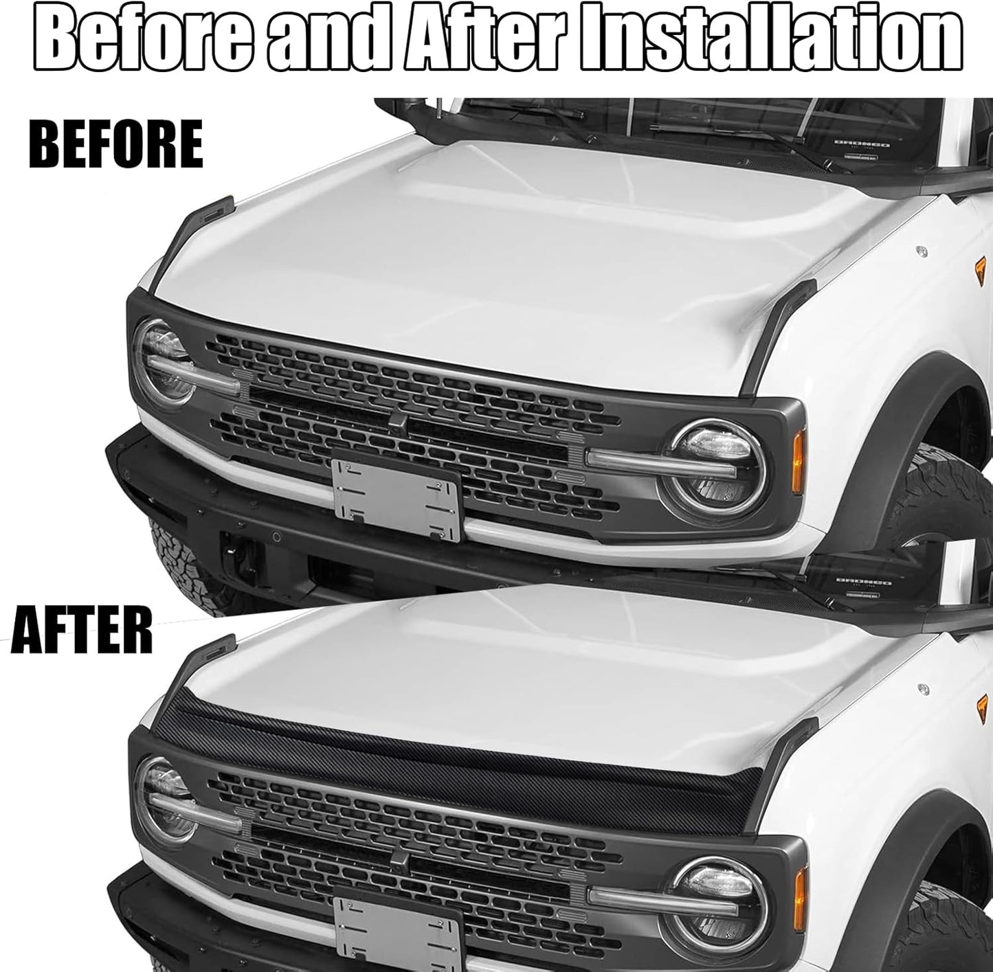 Hood Deflector Hood Protector Compatible with Ford Bronco 2/4 2024 2023 2022 2021 Matte Carbon Fiber Hood Protector Bug Deflector Stone Guard(Not for Bronco Sports)