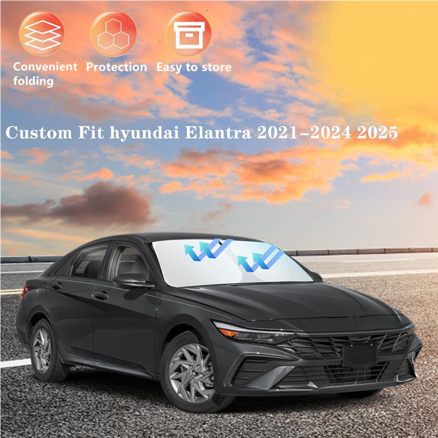 Windshield Sun Shade for hyund-ai Elantra 2021-2024 2025 Custom Fit Foldable Front Window Sunshade Sun Visor Protector Block UV Rays Keep Your Car Cooler