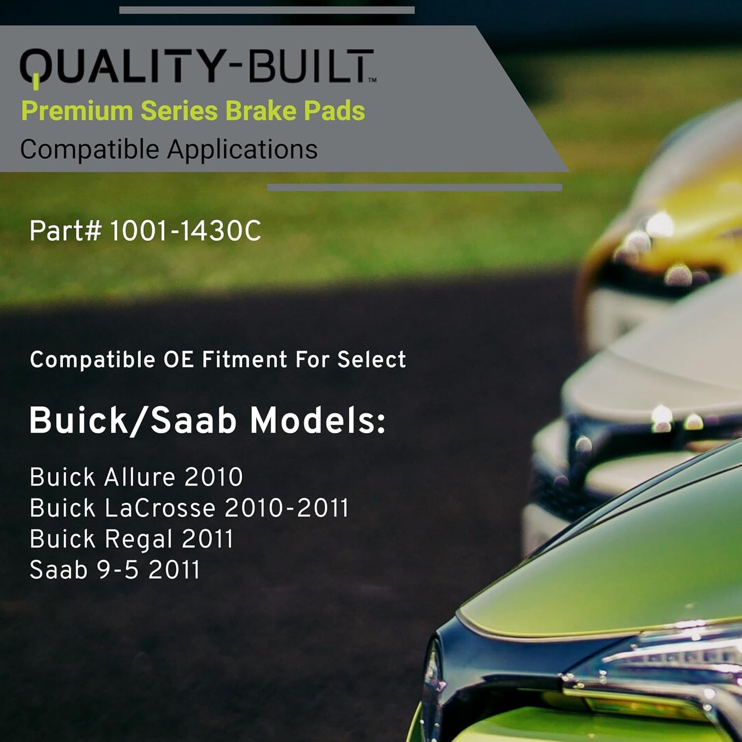 Premium Ceramic Rear Brake Pads (1001-1430C) Compatible with Buick Allure 2010-2010, Buick LaCrosse 2010-2011, Buick Regal 2011-2011, Saab 9-5 2011-2011