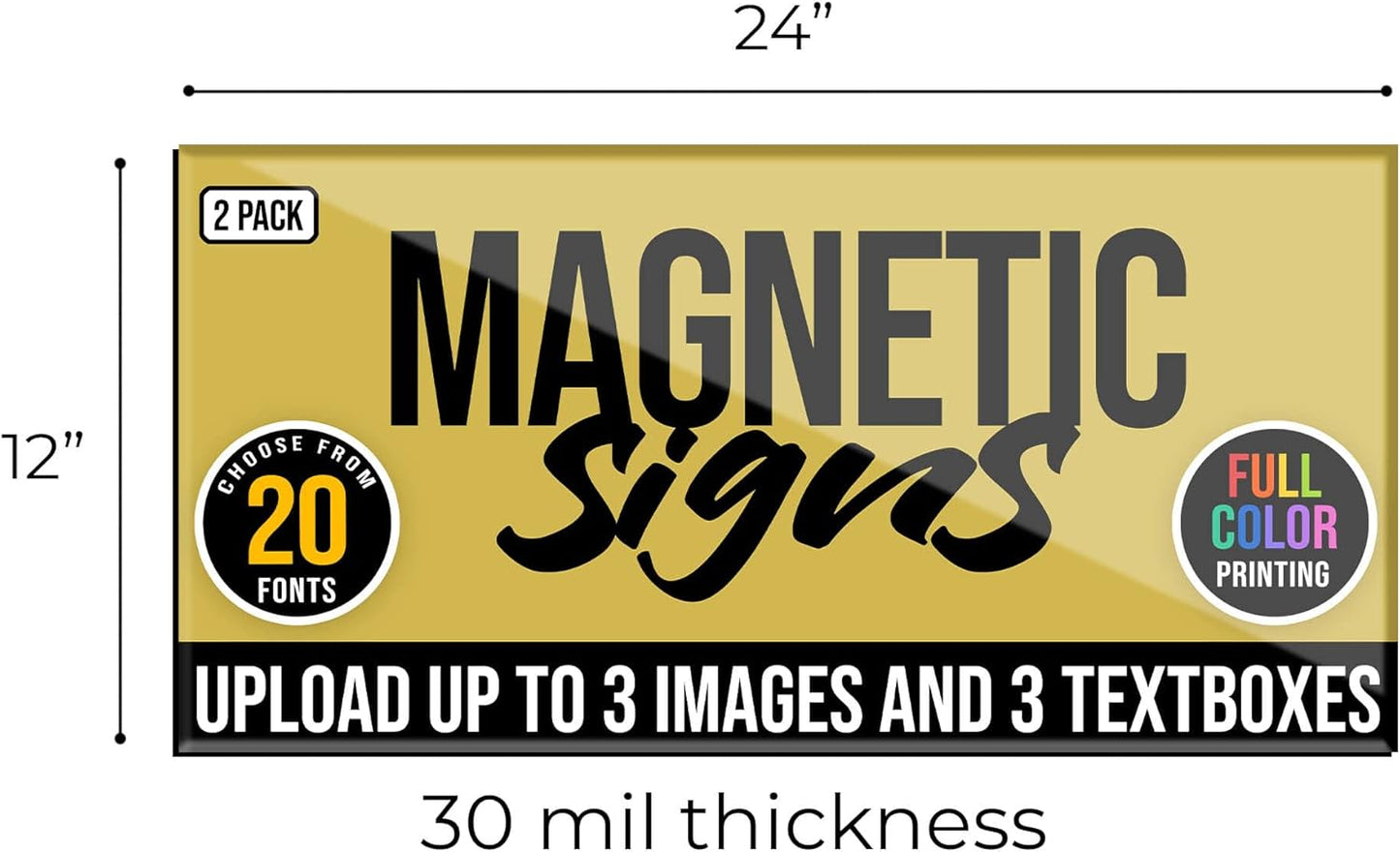 2-Pack,12"x24" Custom Magnet Signs in Full Color for Business and Advertising, 30 mil Customized Vinyl Car Magnets, Personalized Magnetic Sheets for Company Storefront & Vehicles (Sharp Corners)