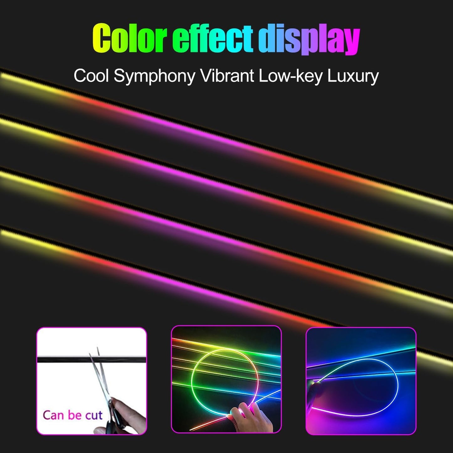 Dreamcolor Acrylic Interior Car Lights, 2 Piece 43.3inch/110cm 128 Colorful Car LED Strip Light RGB Fiber Optic Rainbow Ambient Lighting bar, Universal Decoration Dynamic Atmosphere Neon Lights