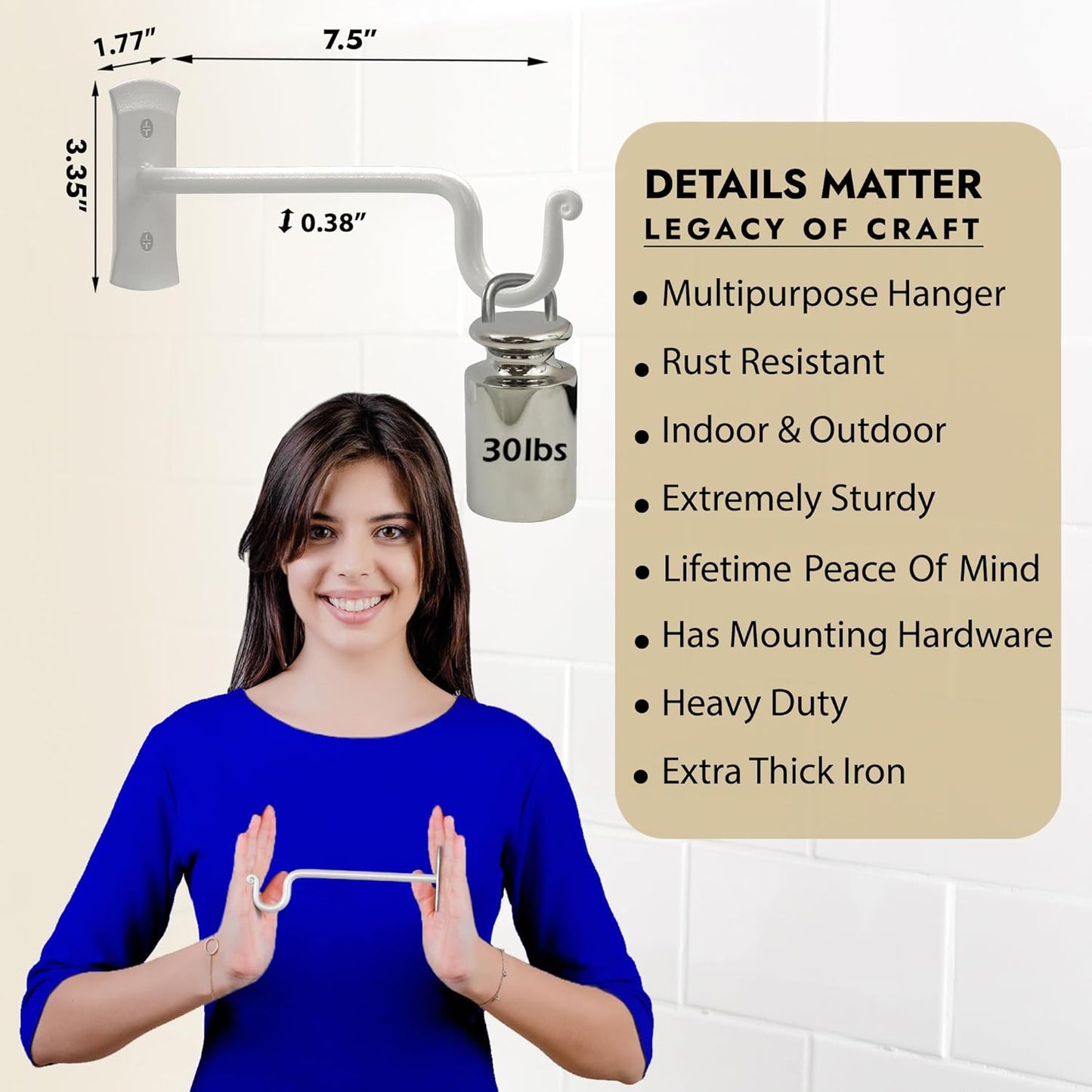 RTZEN Plant Hangers Outdoor or Indoor - Wrought Iron Metal Hanger Indoor Hook - Heavy Duty Wall Bracket Hooks for Hanging Plants Baskets Lanterns Wind Chimes - 2 Pack (White Shepherds Hooks)