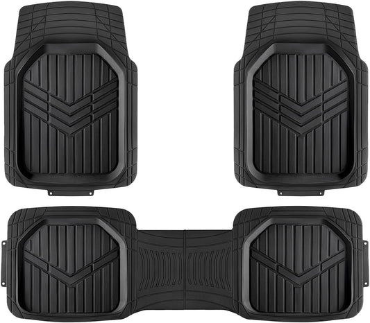Amazon Basics 3-Piece All-Weather Heavy Duty, Full Set Rubber Floor Mats for Universal Fit in Cars, SUVs, and Trucks, Black, Trim to Customize