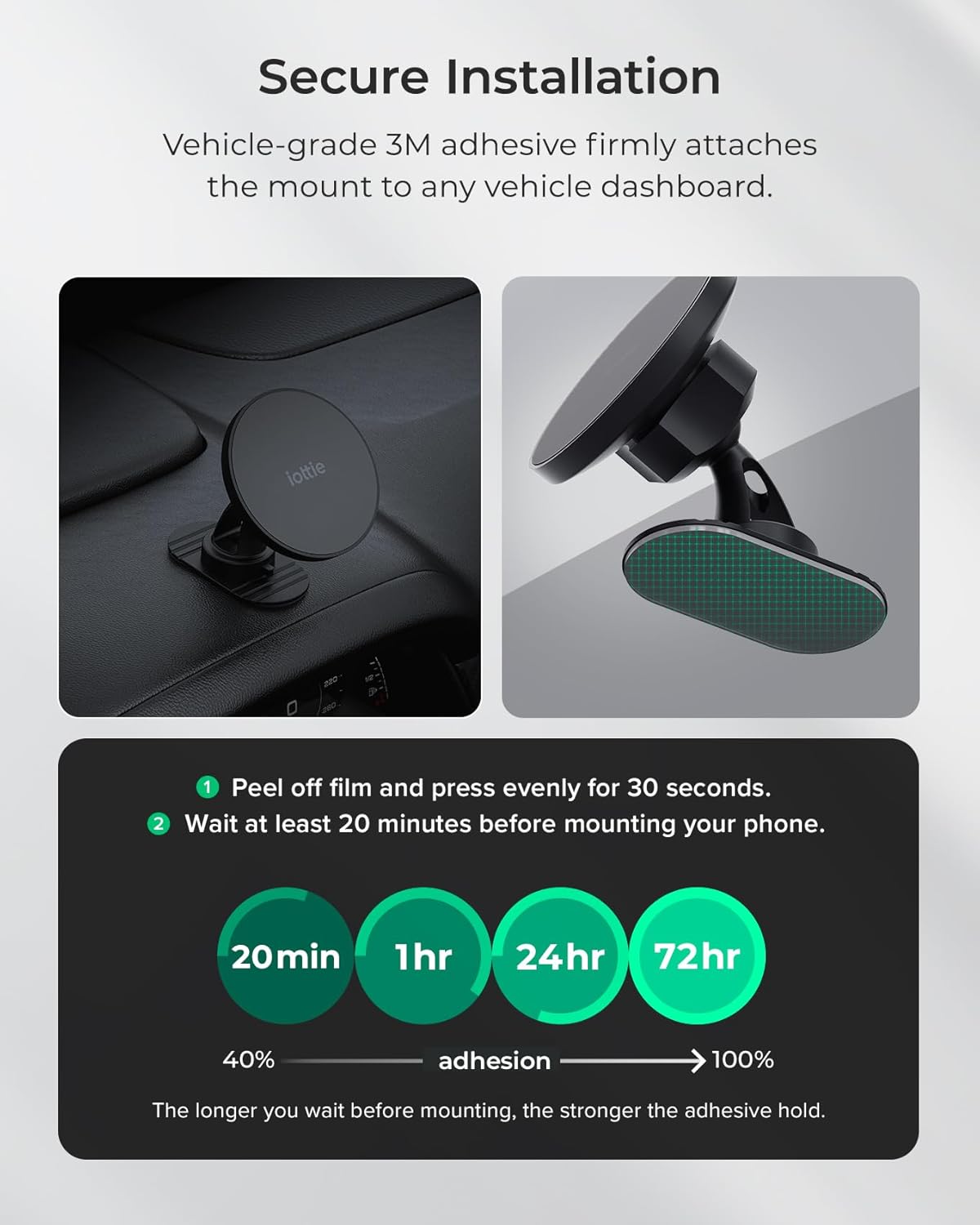 iOttie iTap 3 Magnetic Flush Mount Car Mount Phone Holder with Magnetic Ring Adapter. Compatible with MagSafe, iPhone, and Android Smartphones.