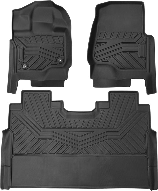 Powerty Floor Mats for 2015-2025 Ford F-150 SuperCrew/F150 Lightning Accessories All Weather Floor Liner 3D TPE 1st & 2nd Row Floor Mat Heavy-Duty Floor Liners