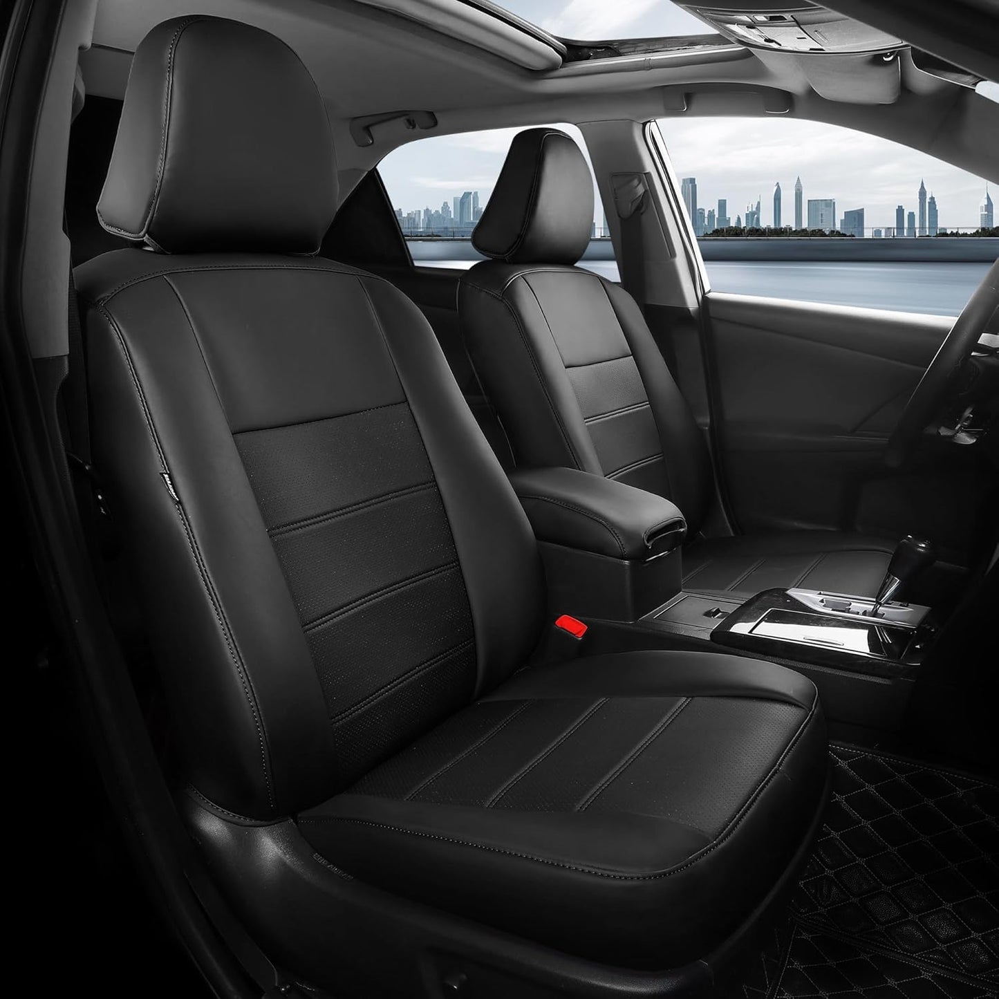 for Toyota Camry Seat Covers L LE XLE 2012 2013 2014 2015 2016 2017 - Custom Fit Car Seat Covers Full Set, Waterproof Breathable Luxury Leather Seat Covers for Cars, Black Not for Hybrid