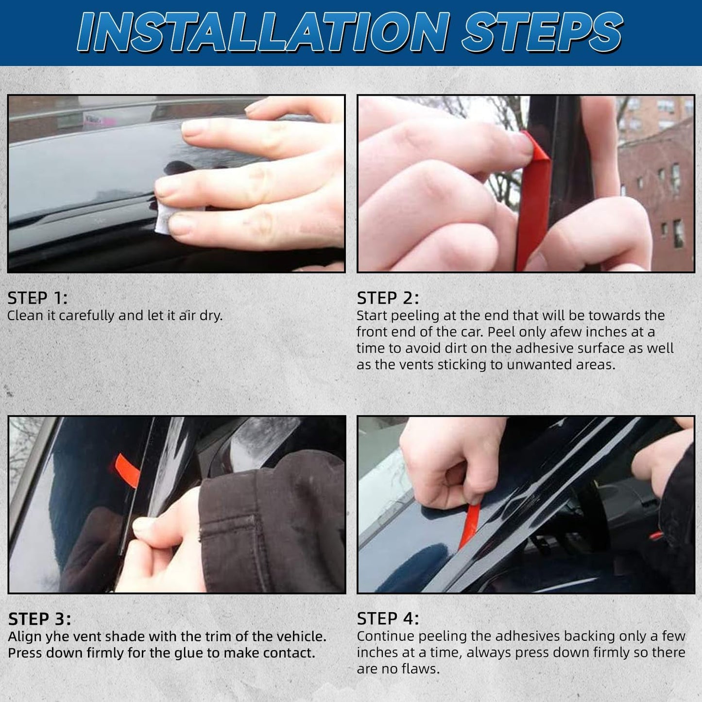 4pcs Front+Rear Smoke Tint Sun/Rain Guard Outside Mount Tape-On Vent Window Visors Compatible with 08-13 Liberty KK