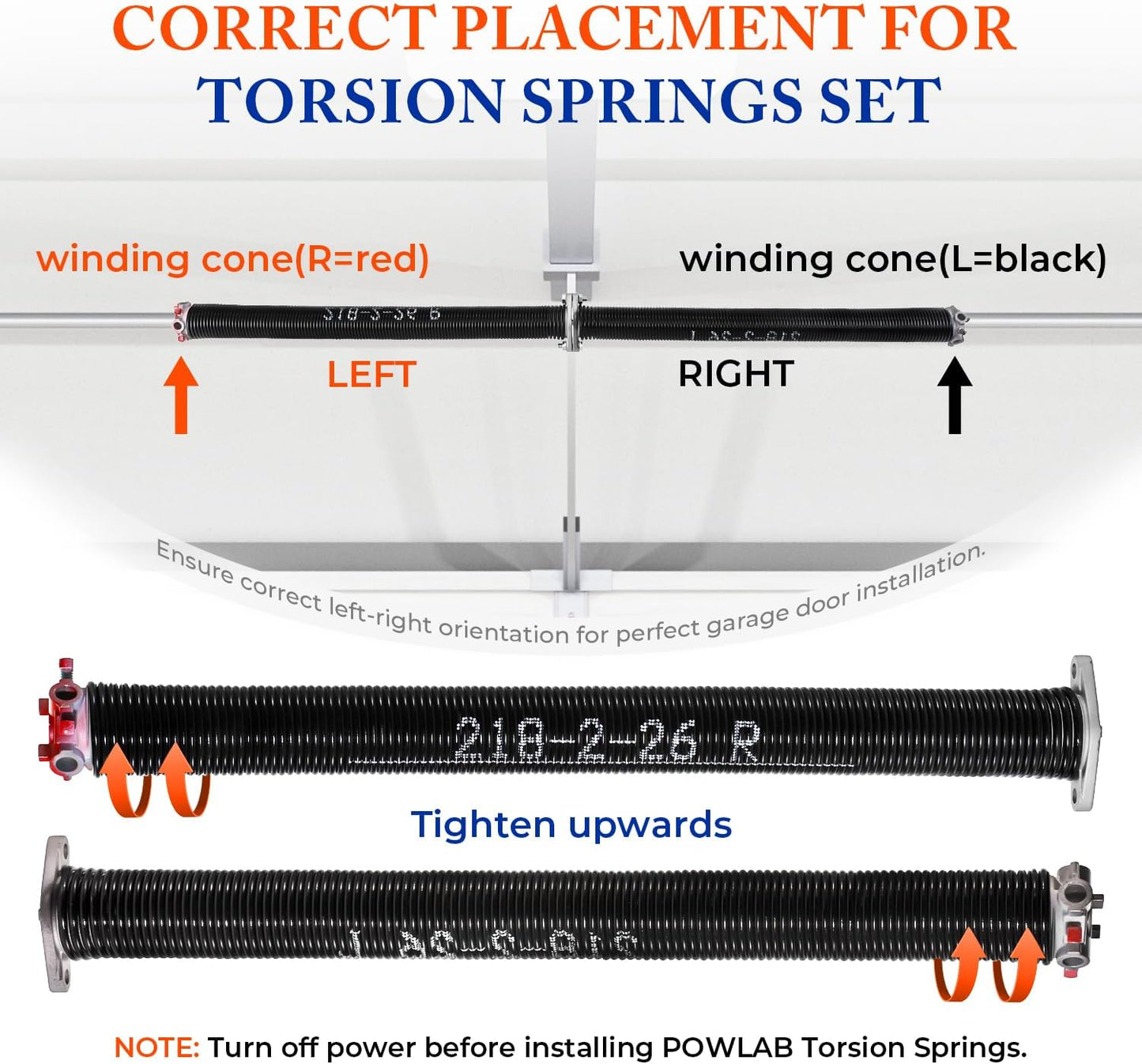 Pair of 2" Garage Door Torsion Springs (0.218" x 2" x 26") with Non-Slip Winding Bars & Gloves, Heavy-Duty Replacement, 18,000 Cycles, High Precision Electrophoresis Black Coated