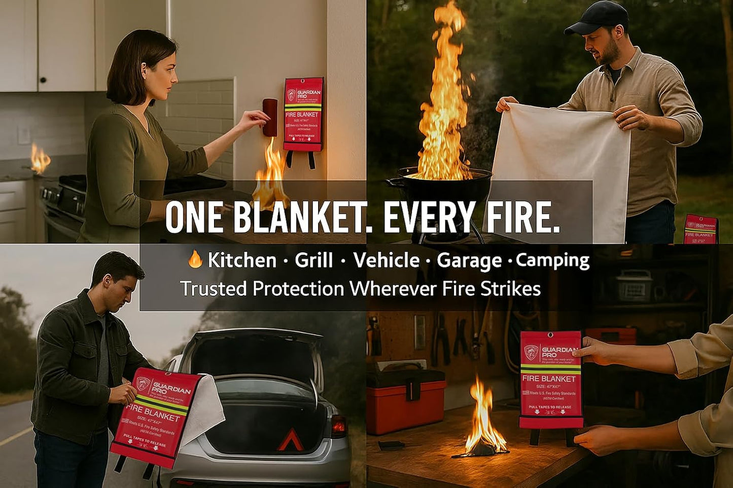Emergency Fire Blanket for Home and Kitchen - 47"x47" - Must Have Fire Protection - Fire Suppression Fiberglass Fire Blankets for House Camping Car Office Emergency Survival Safety (1 Pack)