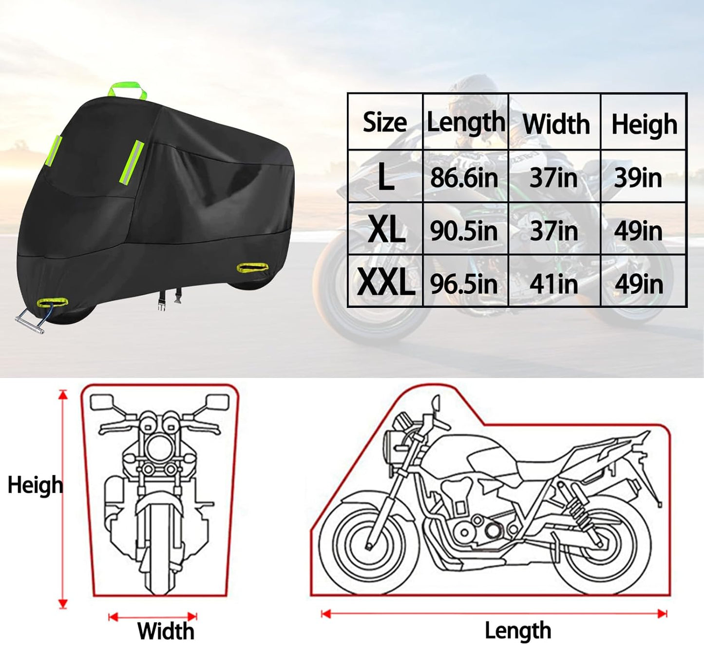 Motorcycle Cover All Season, Outdoor Storage Moped Covers, All-Weather Universal Waterproof Scooter Cover Fits up to 96.5" Motorcycles Vehicle