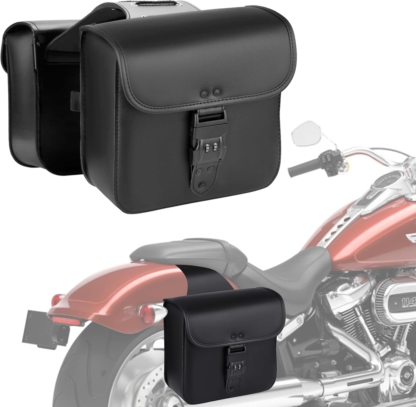 Nomad Leather Motorcycle Saddlebags Quick-Easy Universal Fit Throw Over Saddle Bags Cruiser Biker Side Bags (Black)