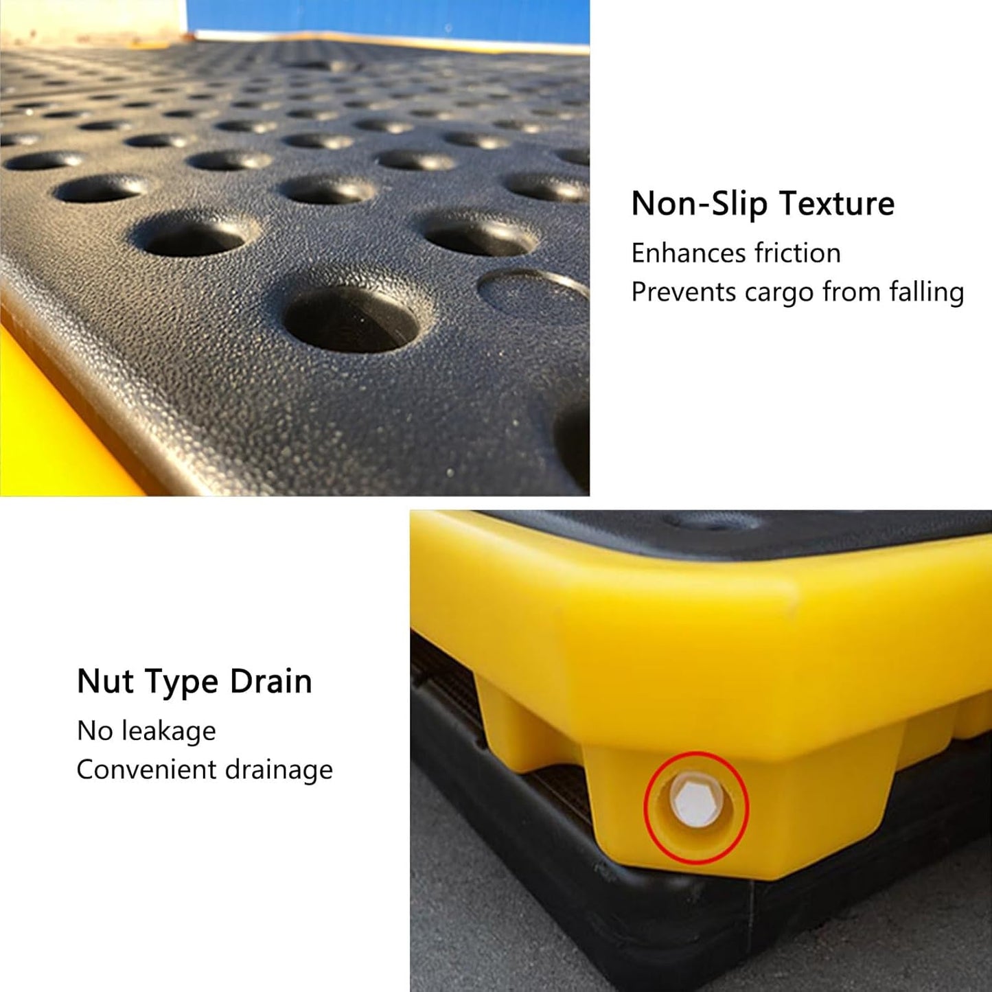 2 Drum Containment Spill Pallet, Polyethylene Low Profile Paint Bucket Tray, Industrial Garage Storage Detachable Shipping Leakproof Platform (Color : Yellow-5 Pack, Size : 26.4"x26.4"x3.9"