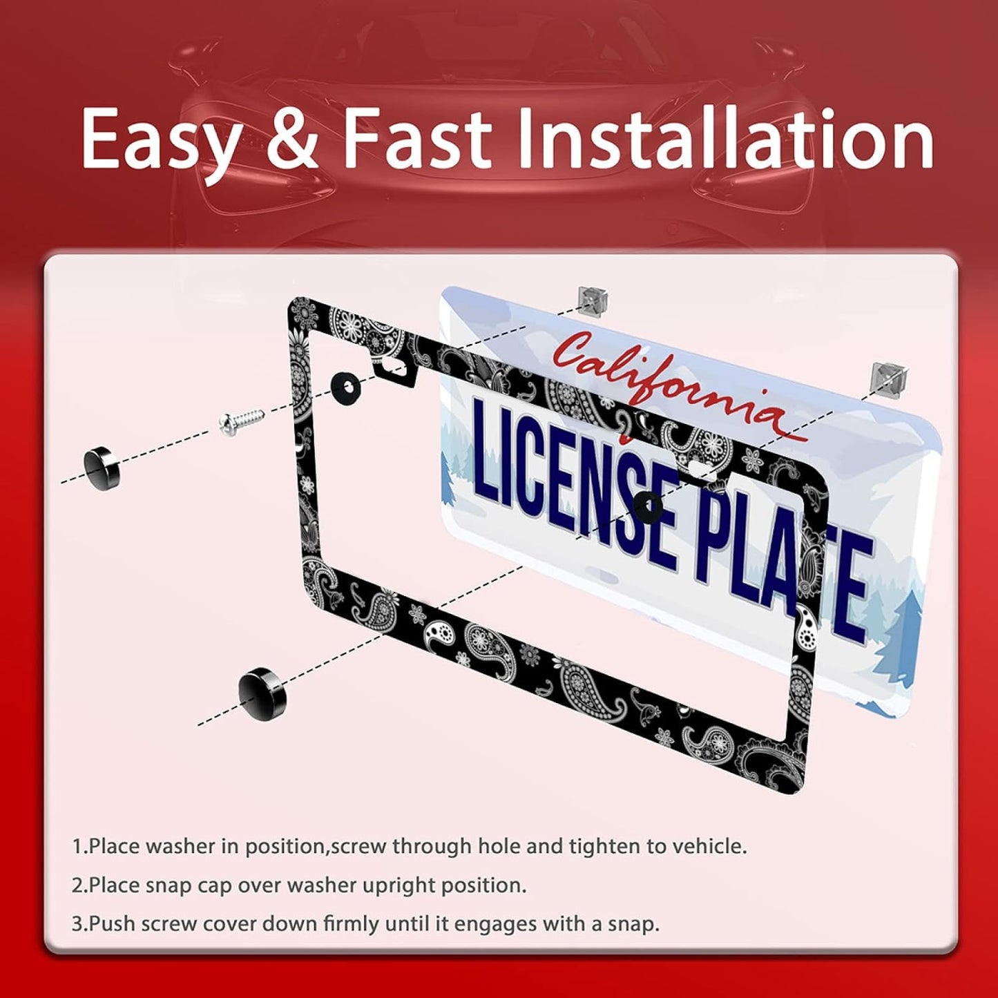 Personalise Paisley Boho Printed License Plate Frames Color License Plate Frame Car Universal Stainless Steel Accessories Cars Decor 2 Holes Screws Fits Standard US Vehicles Size 12.2 x 6 Inches