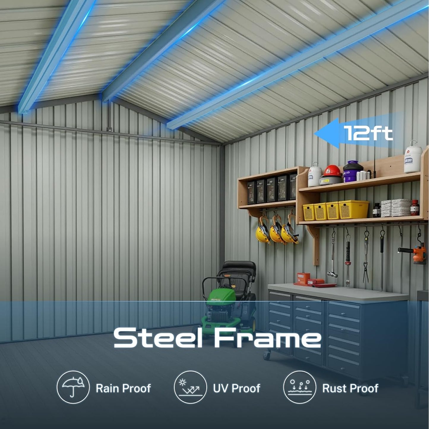 10 x 12 FT Outdoor Storage Shed, Metal Garden Tool Shed with Slooping Roof, Lockable Doors and Windows, Easy to Assemble for Garden, Patio, Lawn, Black