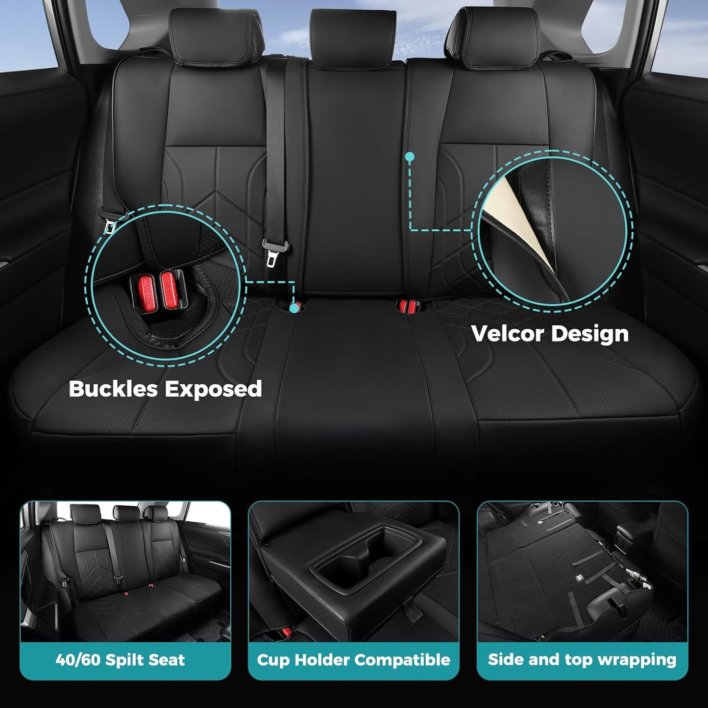 for Toyota RAV4 Seat Covers 2019 2020 2021 2022 2023 2024 2025 RAV 4 Prime & Hybrid XLE LE Limited XLE Premium (Not for XSE/SE Hybrid) - Custom Leather Car Seat Covers Full Set - Black