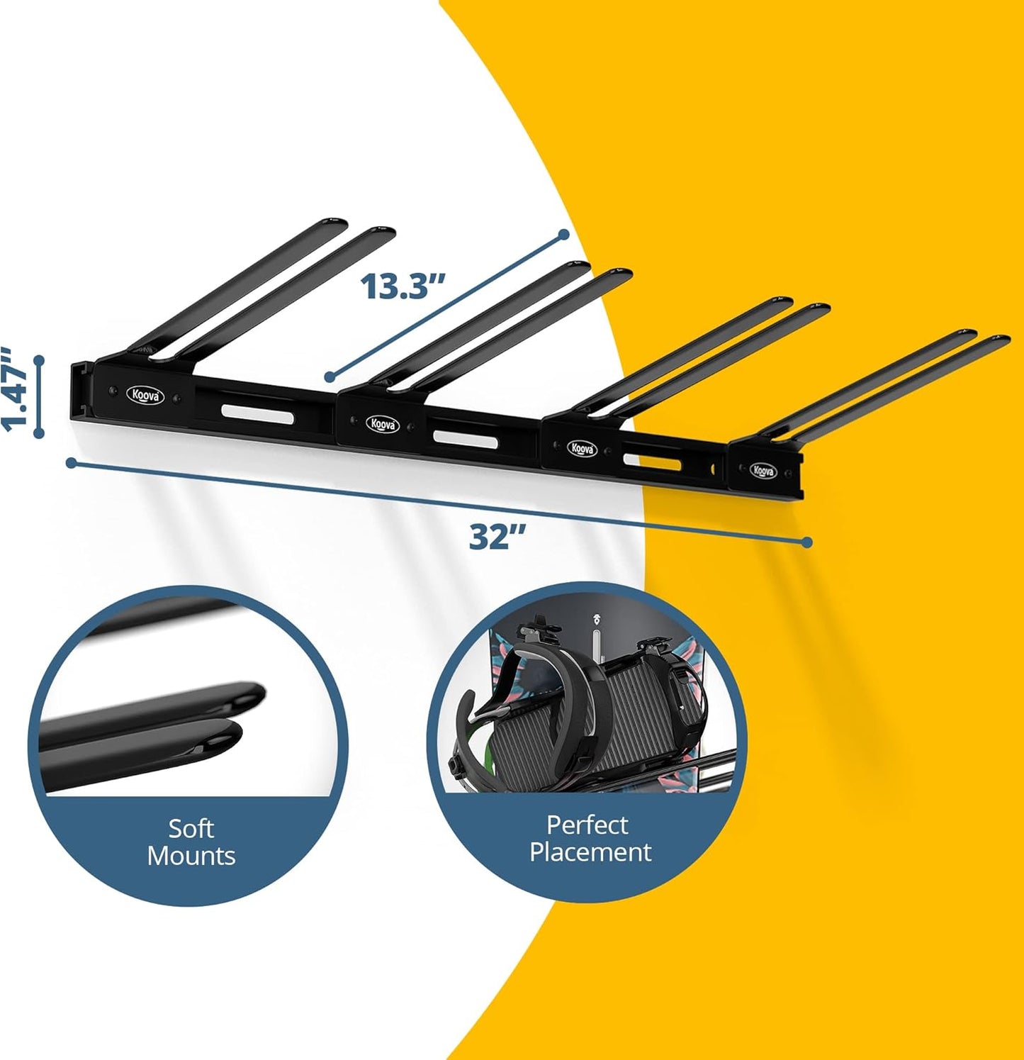 Koova Snowboard Wall Mount Rack Holder | Garage Snowboard Storage Organizer | Heavy Duty Powder Coated Steel Frame w/Rubber Arms