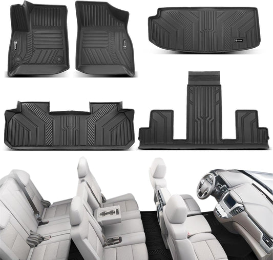 YHTAUTO Floor Mats & Cargo Liner Fit for 2018-2024 Chevrolet Traverse 7 Seats with 2nd Row Bucket Seat, TPE Rubber All Weather Floor Liner, Traverse Accessories Odorless Car Mat