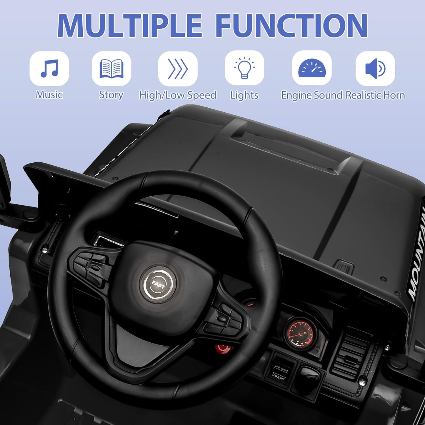 12V Kids Ride on Truck Car, 4 Wheeler Electric Vehicles with Remote Control, Spring Suspension, 3 Speeds, LED Lights, Music, MP3, Battery Powered Ride on Toy Gift for Boys Girls, Black