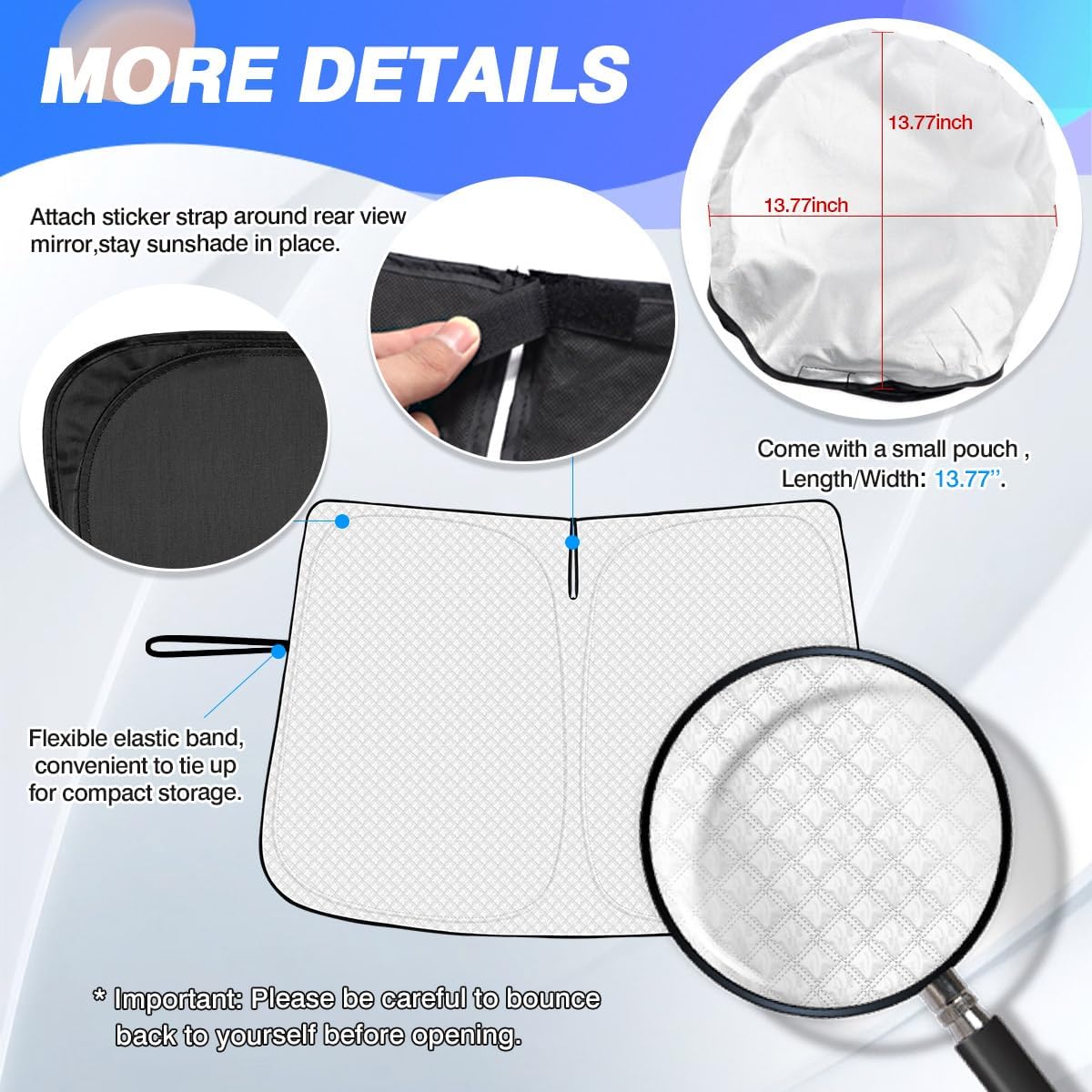 Windshield Sun Shade for 2024-2025 2026 Hyundai Santa Fe Accessories Thicken 6-Layer Front Window Sunshade Cover Sun Visor Protector Foldable Block UV Rays Keep Vehicle Cool